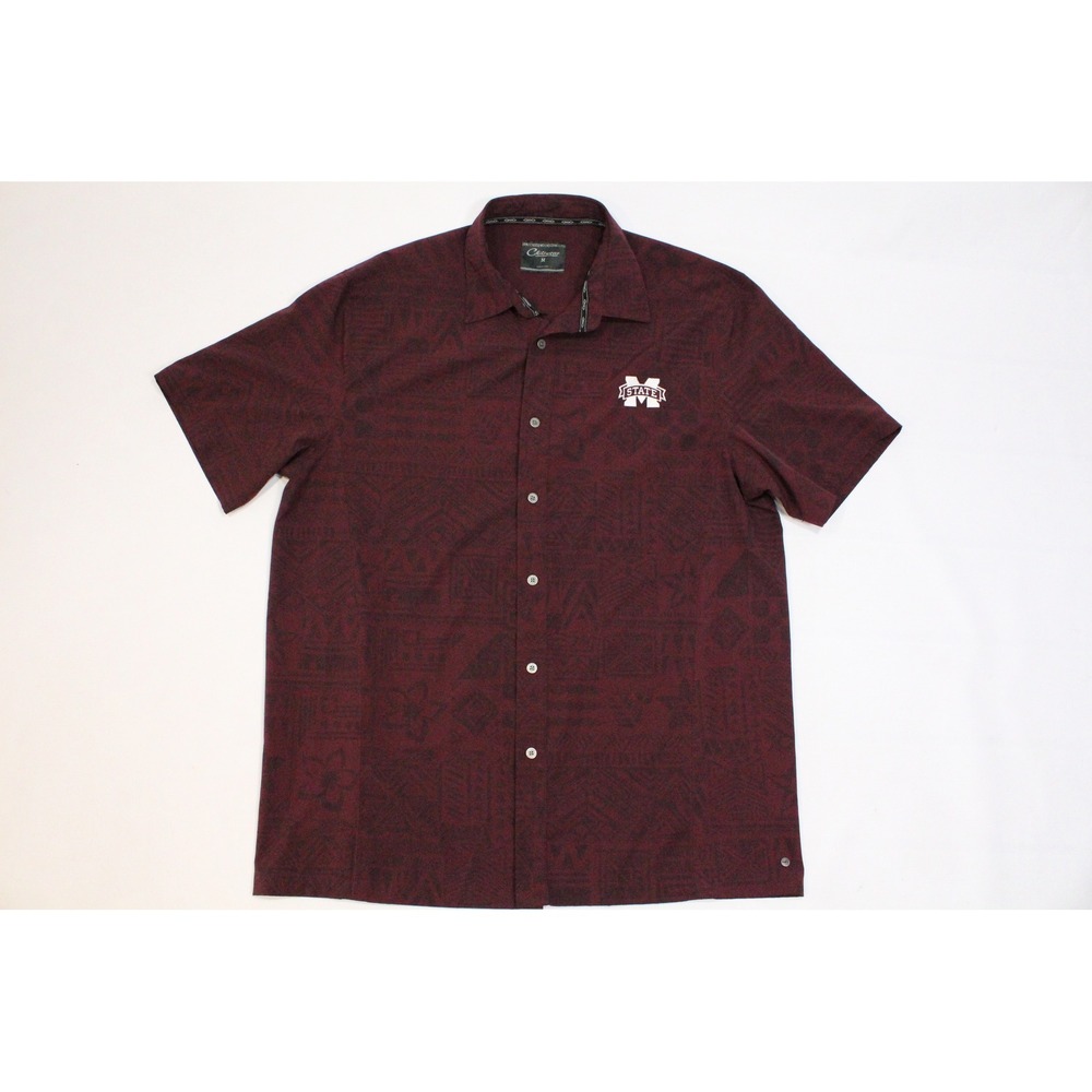 Chiliwear Mississippi State Shirt Mens Medium Maroon Tribal Print Button